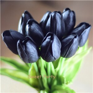 10 ks modrozelené tulipány umelé kvety skutočný dotyk pu artificiales para decora kytica domov svadobná výzdoba umelé kvety: Čierna 32
