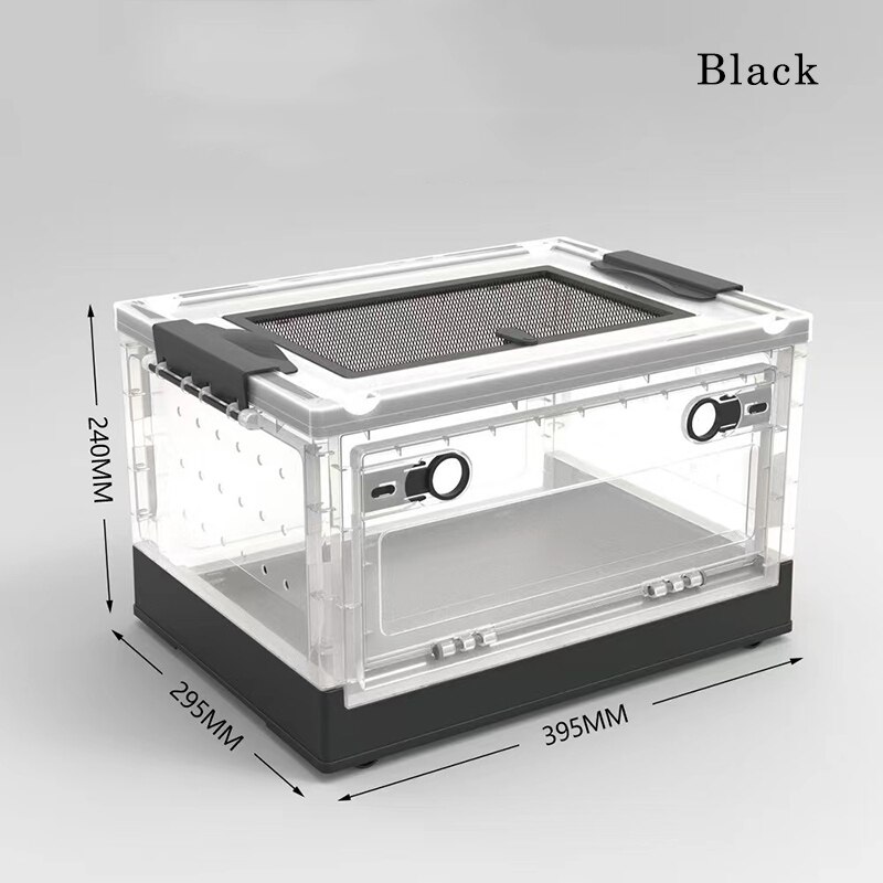 Reptile Terrarium Detachable Feeding Box Pet Breeding Tank Eco-Friendly Pet Breeding Cage Foldable Rearing Box For Lizard Geck: Black