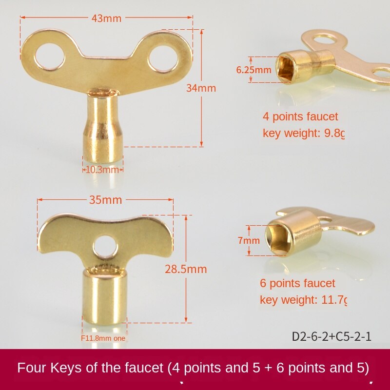 Faucet key with lock, inner corners, 6mm, outdoor tap water, anti-theft, outdoor square 1/2 IN switch handle: 6mm-7mm 5 each