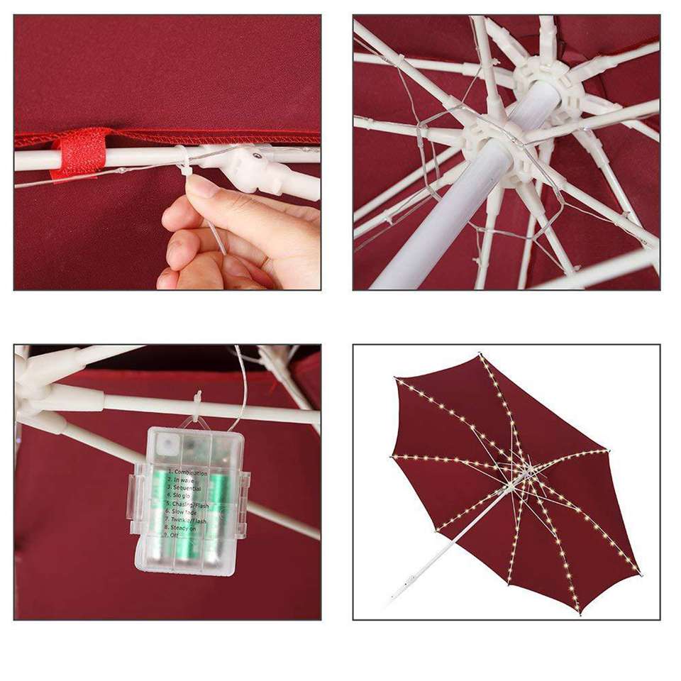 Strand parasol telt lys 104 led aaa drevet kobbertråd led string lys udendørs hængende paraply have terrasse lampe lys