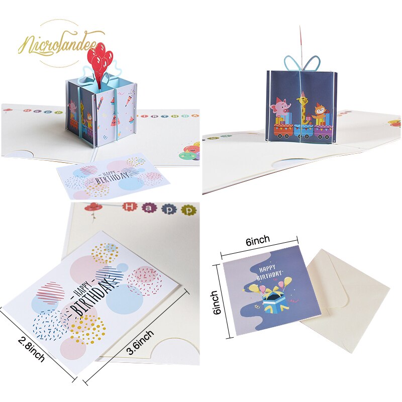 NICROLANDEE 3D Pop-Up Birthday/Greeting Cards Handmade Birthday Party Postcards Card with Envelopes for Your Loved Ones
