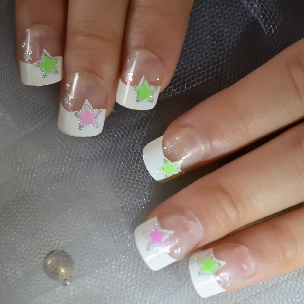 Uñas postizas con estrellas de colores para chica,... – Grandado