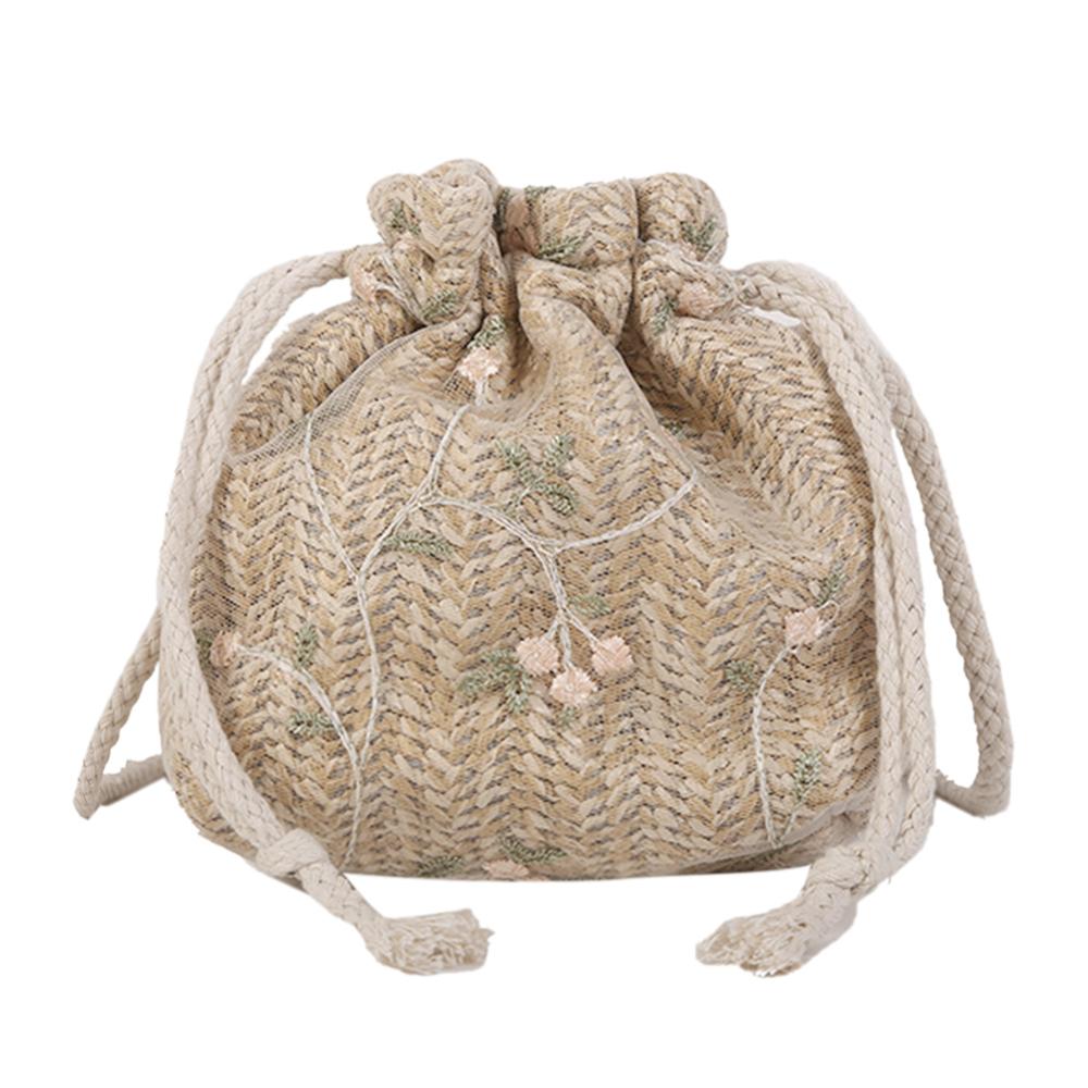 Female Casual Embroidery Lace Flower Decor Shoulder Handbags Women Straw Drawstring Crossbody Messenger Bags bolsa feminina