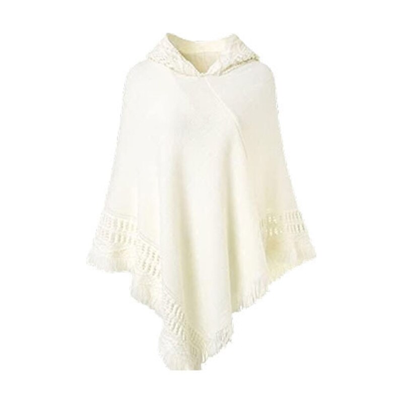 Femmes hiver tricot à capuche Poncho Cape Crochet frangé gland châle Wrap pull M89E