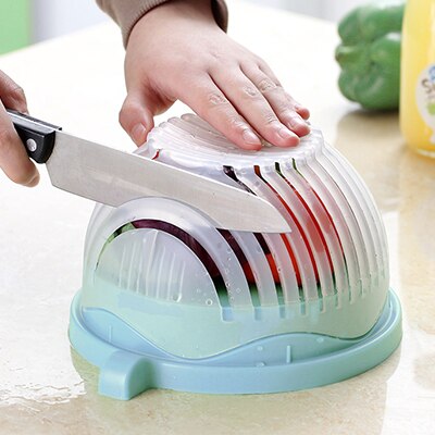 Salad cutting bowl 60Second Salad Cutter Bowl Kitchen Gadget Fruit Vegetable Chopper Slicers Cutter Salad Maker: Blue