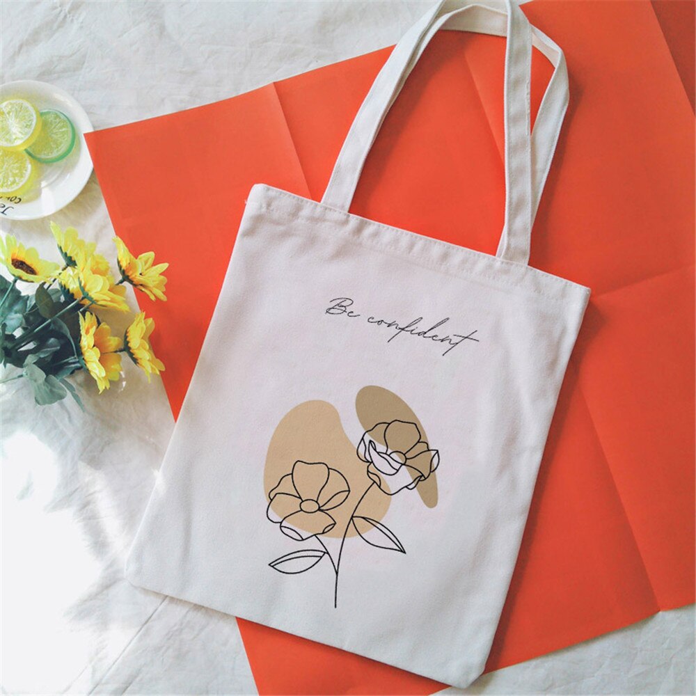 Bouquet Printing Canvas Tote Bag Aesthetic Line Drawing Plant Print Canvas Bags Harajuku Ulzzang Shoulder Bag Handbag: 2333