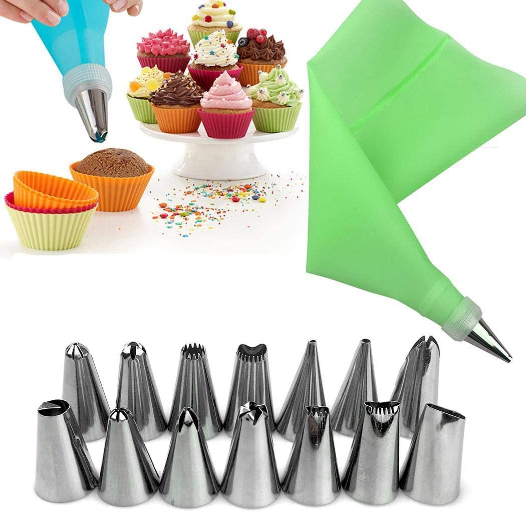 16 Stks/set Cake Maken Gereedschap Siliconen Spuitzak Nozzle Icing Piping Pastry Nozzles Keuken Diy Koppeling Cupcake Decoreren Gereedschappen: Licht Groen