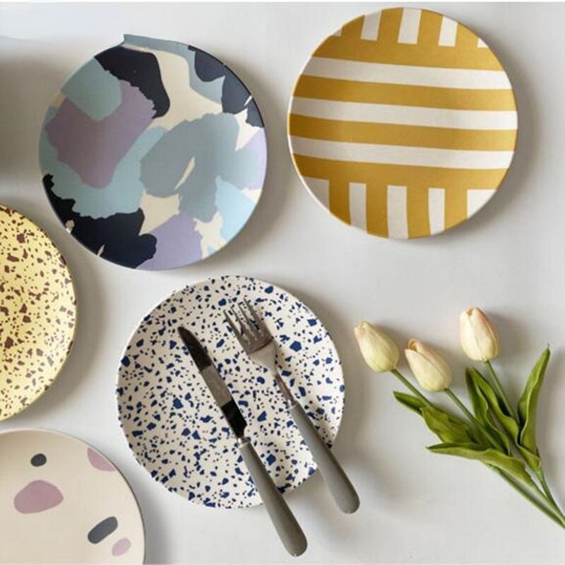 Assiette de pique-nique nordique en fibre de bambou, peinte à la main, vaisselle pour enfants, fournitures de cuisine écologiques, 1 pièce
