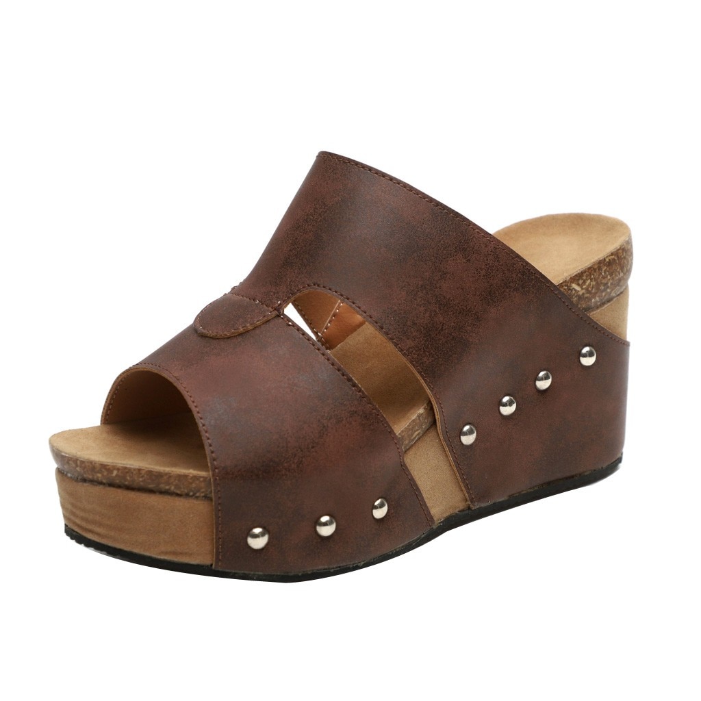 Sagace Vrouwen Slippers Hoge Hakken Slippers Vrouwen Klinknagel Strand Sandalen Boho Casual Schoenen Vrouwen Wiggen Schoenen Dikke Bodem Slipper