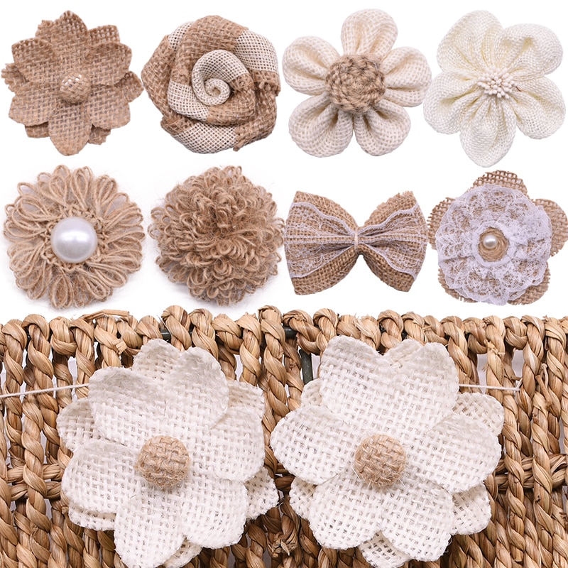 Têtes de roses artificielles en Jute, 5 pièces, fausses fleurs, Burlap, pour un mariage, un anniversaire, un mariage, un accessoire artisanal bricolage-même