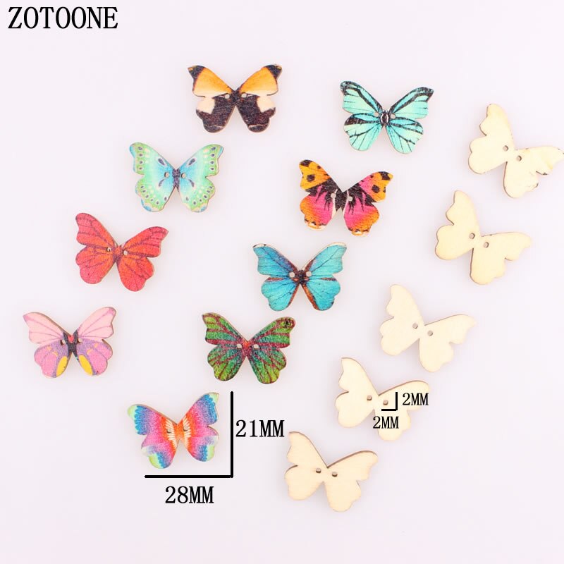 ZOTOONE 50 stks Houten Naaien Knoppen Scrapbooking Kleurrijke Vlinder Gemengde Willekeurige Twee Gaten Patroon 28x21mm DIY voor kind Meisje C