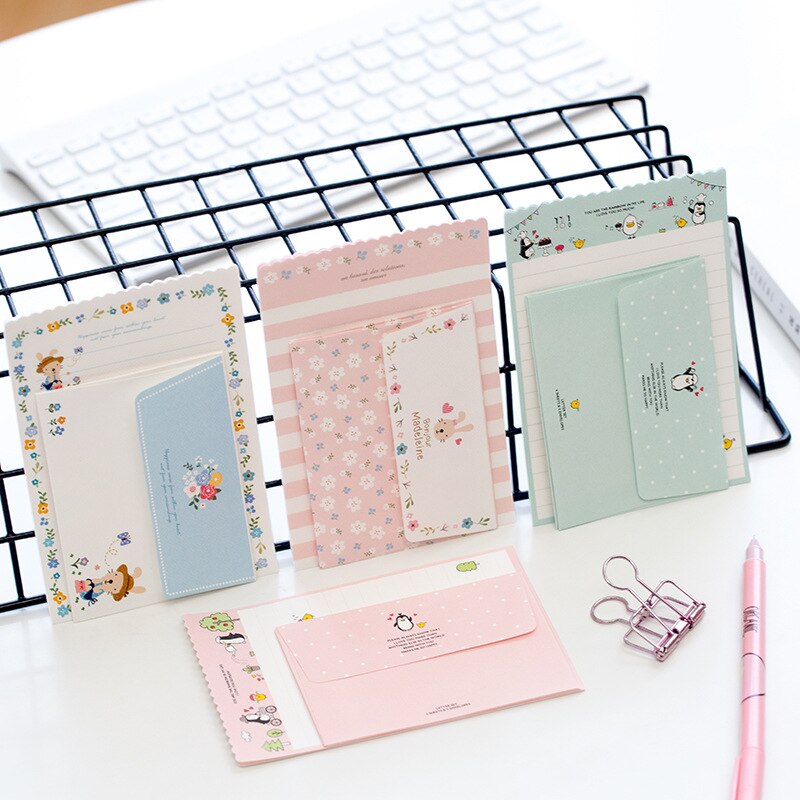 4 Sheet Cute Letter Paper Envelopes Mini Flower Letter Paper Love Message Writing Letters Envelopes Invitation Express Thick