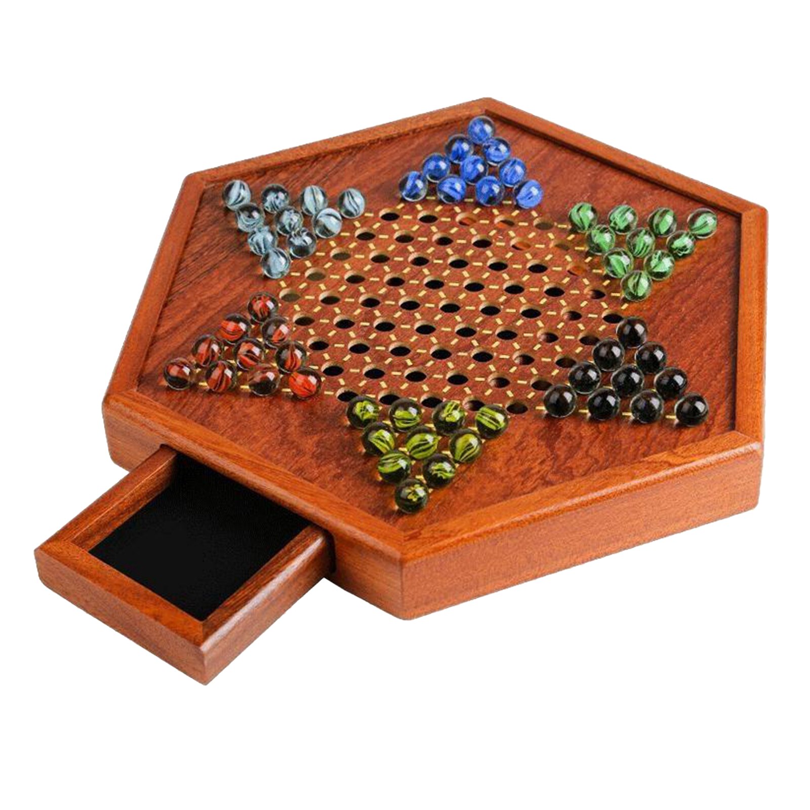 Wooden Board Game Chinese Checkers Fine Multicolor 60 Marbles Party Fun Game Toy Multiplayer Children for 6+ years old