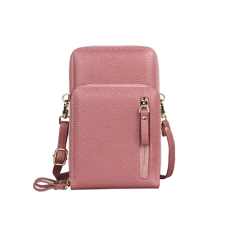 Doppia cerniera appesa borsa per cellulare sopra la spalla moda donna borse a tracolla Messenger in pelle PU di grande capacità: Pink