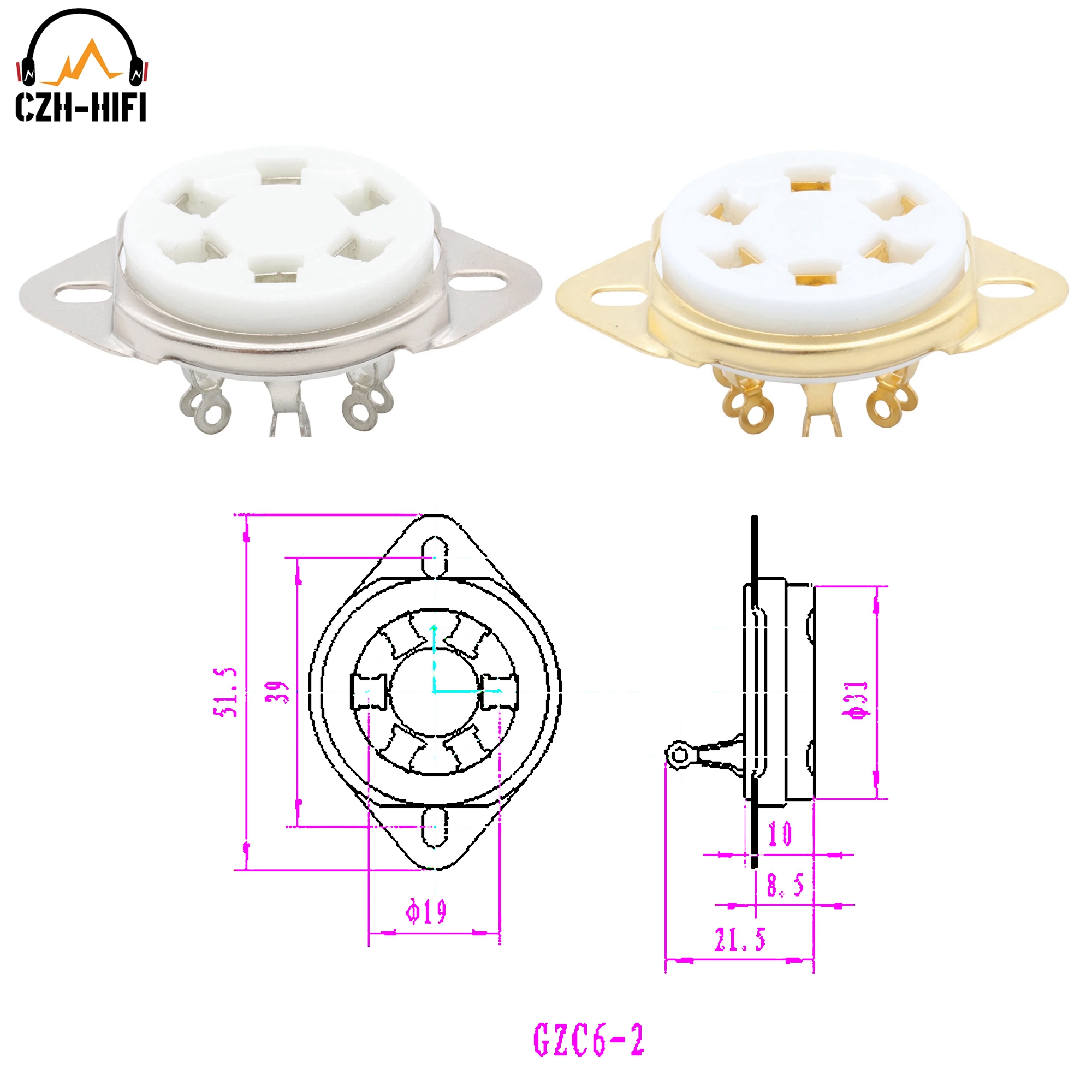 6pin U6A Rohr Buchse Keramik Ventil Basis Power Lampe Jack Für 2A5 6C6 6D6 KR43 KR49 VT57 VT58 Chassis Bottom Mount DIY HiFi