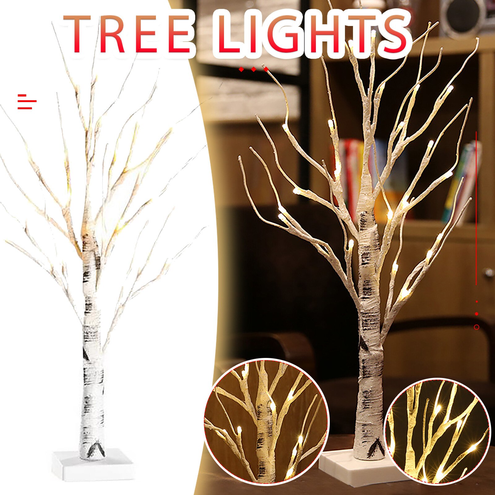 Luces LED blancas cálidas preinstaladas para decoración de jardín, árbol de luz con textura Natural, Lámpara decorativa para exteriores