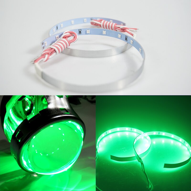Projecteur de voiture yeux du diable, 2 pièces, lentille de projecteur 2.5-3.0 pouces 3528 15SMD LED DRL DC12V blanc rouge mauvais œil: Green