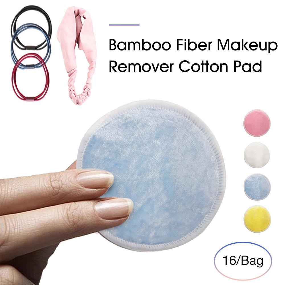 16 st återanvändbara makeup remover kuddar makeup remover skivor tvättbara kosmetiska makeup pads för alla hudtyper (med pannband)
