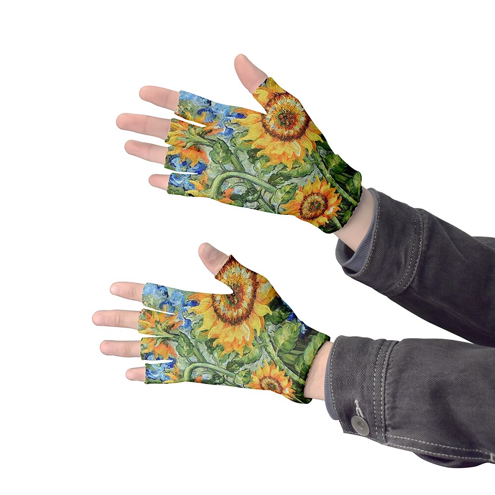 Guantes de punto de arte para adultos, guantes de medio dedo, pintura al óleo de Van Gogh, estampado, pantalla táctil, antideslizantes, guantes de muñeca