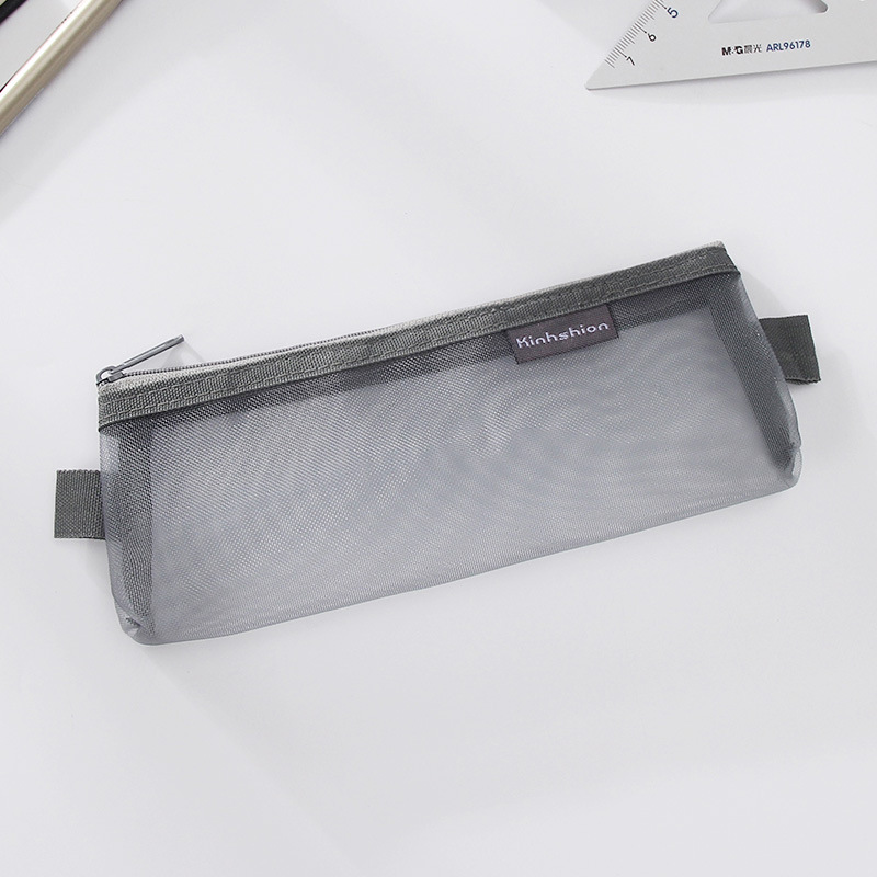 1pcs Transparent Grid Zipper Pen Bag Pencil Case Storage Bags for Girls School Stationery Supplies kids Student: Black