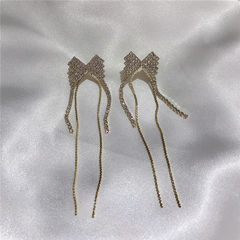 Moda pequena arco bowknot pingentes brincos feminino strass carreira escritório geometria brilhando brincos jóias coreano charme