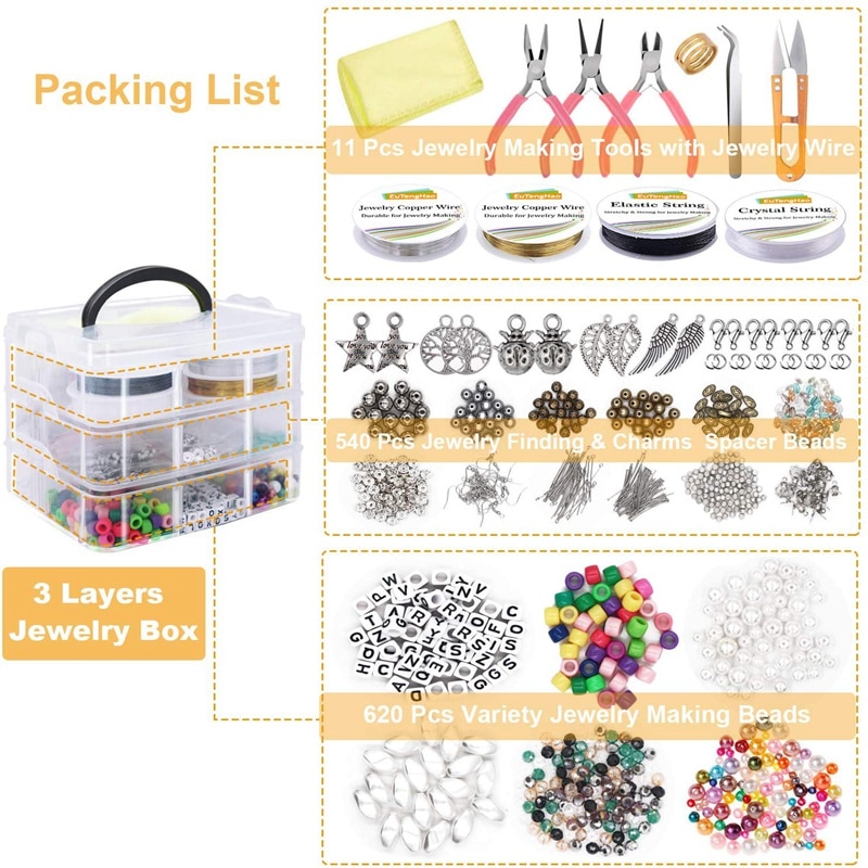 Smykkefremstillingssæt smykkerfremstillingsværktøjssæt inkluderer perledråd til armbånd og perleperler spacerperler smykker