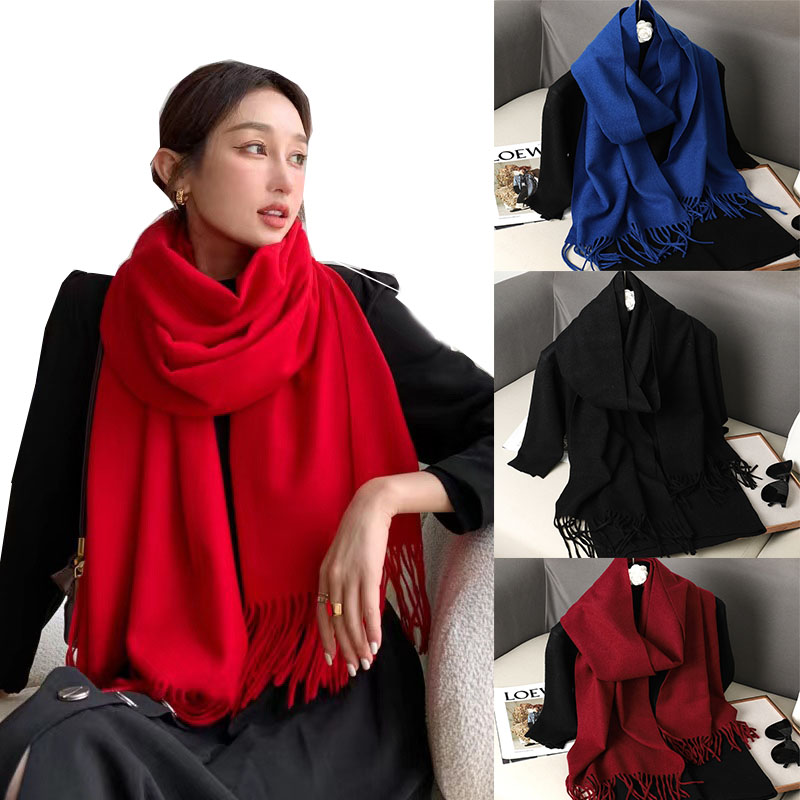 Nueva bufanda de Cachemira, bufandas de invierno para mujer, bufanda de lana negra y roja, bufanda Pashmina grande de invierno para mujer XWJ01