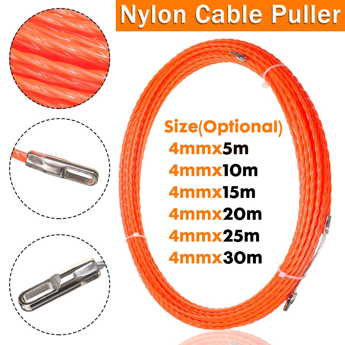 4mm 5-30m Fiberglass Electric Cable Tape Conduit Duct Cable Push Puller Tools Wheel Pushing for Wiring Installation