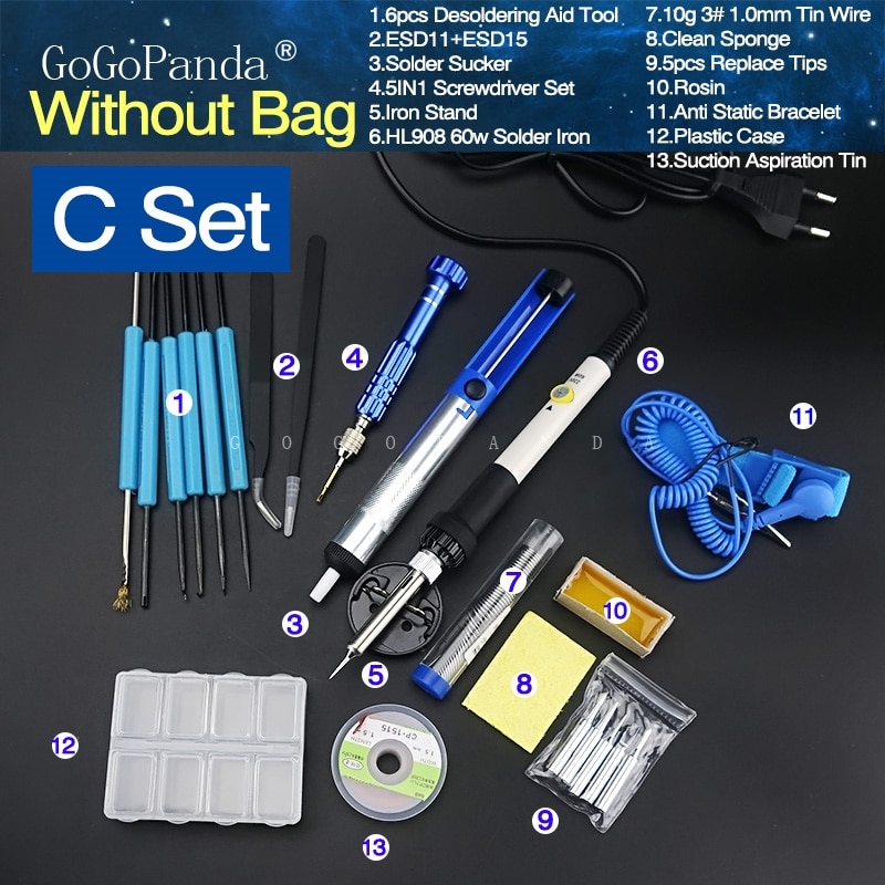 18 In 1 Electrical Solder Iron Set Temperature Adjustable with Replacement Tips Desoldering Aid Tool Solder Sucker