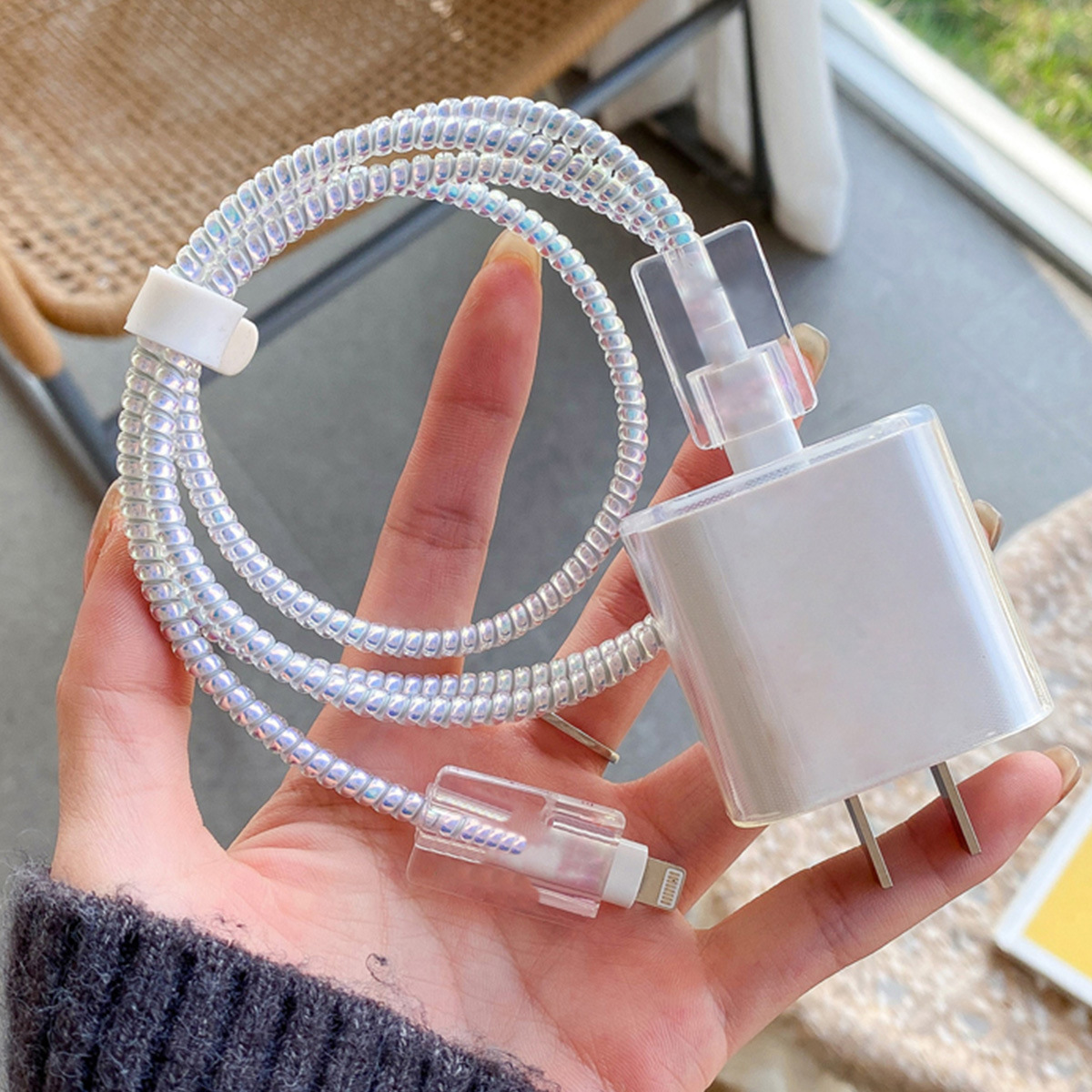 Étui de chargeur transparent avec kit d'enrouleur de câble, chargeurs pour iPhone 15, 14, 13, 12, 18 W, 20W, fil de données, évaluation bricolage, décoration