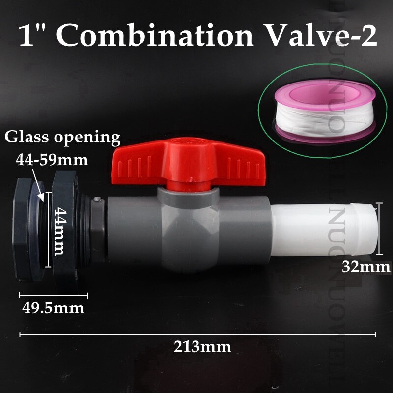 1Set 1/2"1" Combination Valve Aquarium Pagoda Connector Fish Tank Drain Joint Aquarium Hose Drainage Accessories Valve Assembly: 1in valve 2