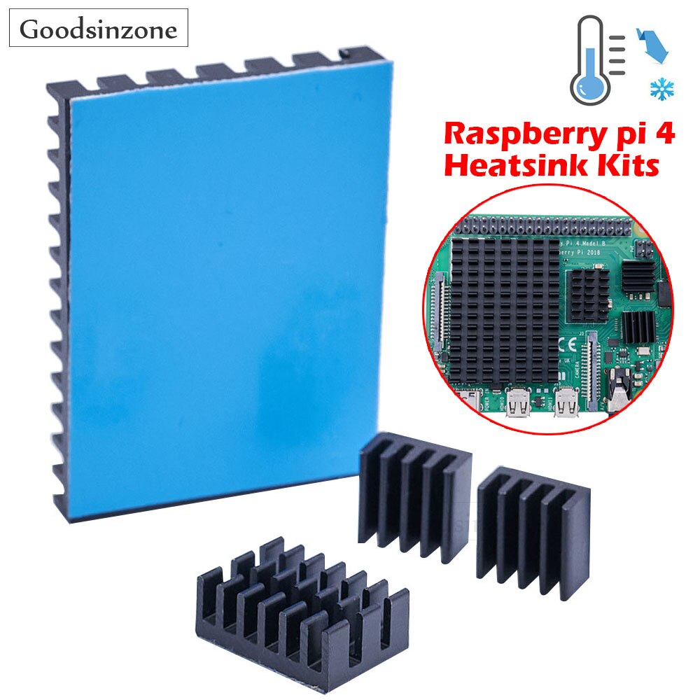 4 peças/lote raspberry pi 4 b dissipador de calor, raspberry pi dissipador de calor de alumínio com fita térmica para raspberry pi 4 modelo b: Default Title