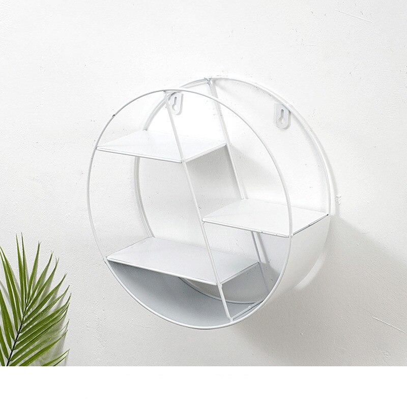 Nordisk stil metal dekorativ hylde rund sekskant opbevaringsholder stativ hylder hjem vægdekoration potte ornament holder stativ: Rund hvid