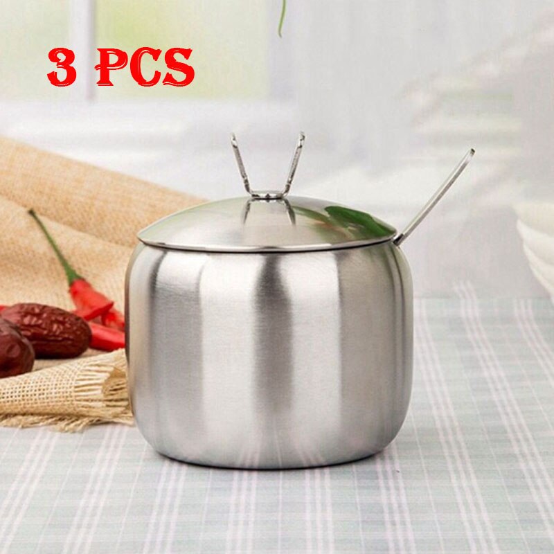 Stainless Steel Spice Jar Salt Pepper Shaker Canister Bridge Seasoning Bottle Kitchen Saltcellar Storage Spice Rack Set: 3pcs