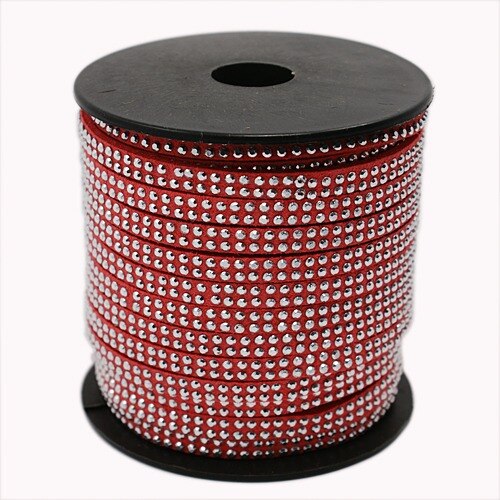 2 Row Silver Aluminum Studded Korea Faux Suede Cord 5x2mm Jewelry Findings about 20yards/roll: Red