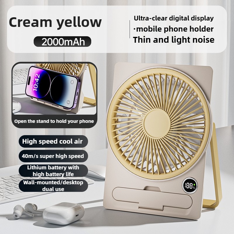 3CM Ultrathin Desk Fan Portable USB Rechargeable Fan 180° Wide Angle Folding Fans With Power Display 5 Speeds Quiet Table Fans: green