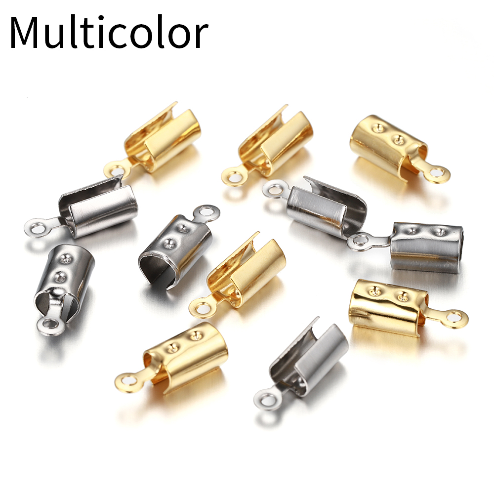 30pcs Stainless Steel Rope Chain Cords Crimp Bead End Caps for Jewelry Making DIY Components Bracelet Necklace Squeeze Fastener: 10mm / green