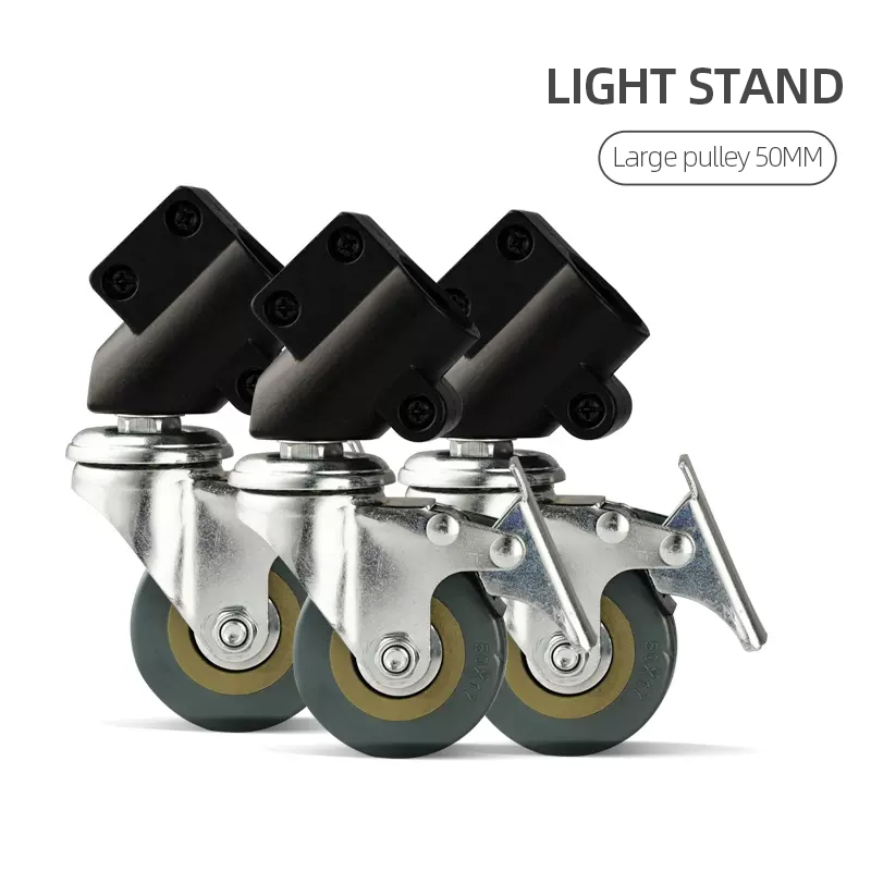 3Pcs C-Stand Swivel Caster Wheel Set 22MM 24MM Diameter Light Stand Tripod Magic Leg For Photography Century Foldable: black