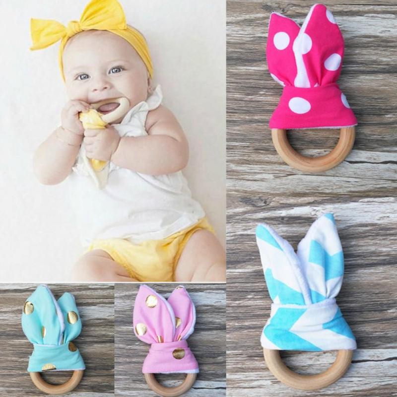 Baby Zahnen Ring Chewie Beißring Sicherheit Holz Natürliche Bunny Sensorischen Spielzeug