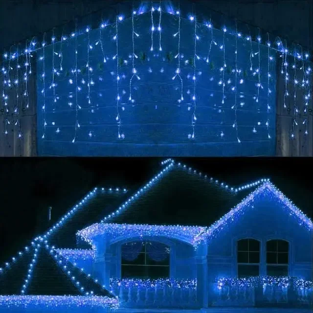 Guirnalda navideña, cortina LED, luces de carámbanos, adorno de luz LED, cadena de luces de cascada, decoración de aleros de calle y jardín al aire libre: RGB / 0-5 W