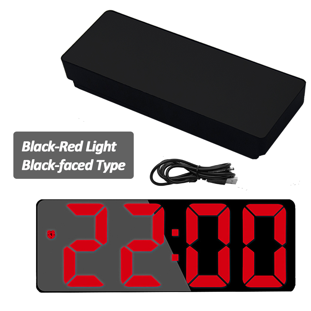 Digital Alarm Clock LED Screen Electronic Clock Large Number Display Clocks Digital Table Clocks With Voice Control Function: Black-Red-Black