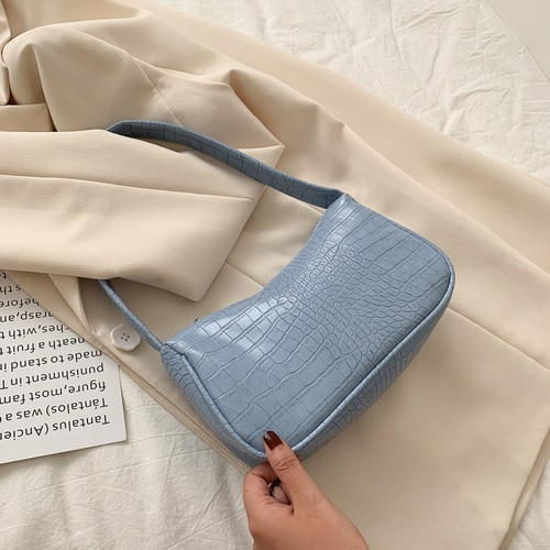 Soft PU Leather Crocodile Pattern Women Underarm Bag Vintage Casual Ladies Small Shoulder Bag Female Tote Purse Handbags: Blue