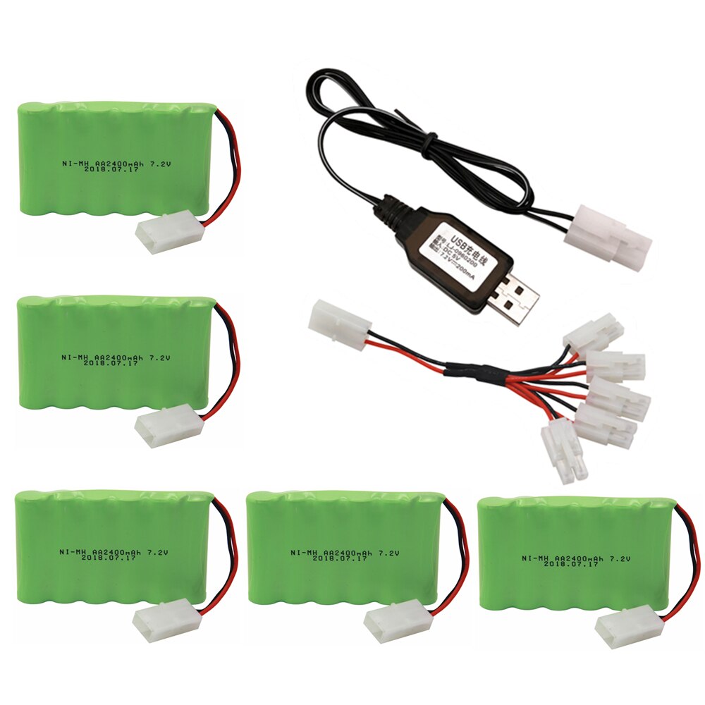 7.2v 2400 mah aa ni-mh batteri tamiya med oplader høj kapacitet elektrisk legetøj batteri fjernbetjent bilskib robot genopladelig 7.2 v: 5 stk usb