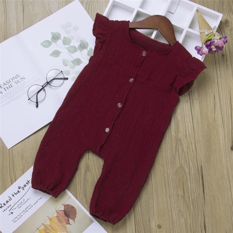 Newborn Infant Baby Girl Boy Ribbed Ruffle One-Pieces Solid Long Sleeve Outfits Sunsuit summer baby clothes set romper L13