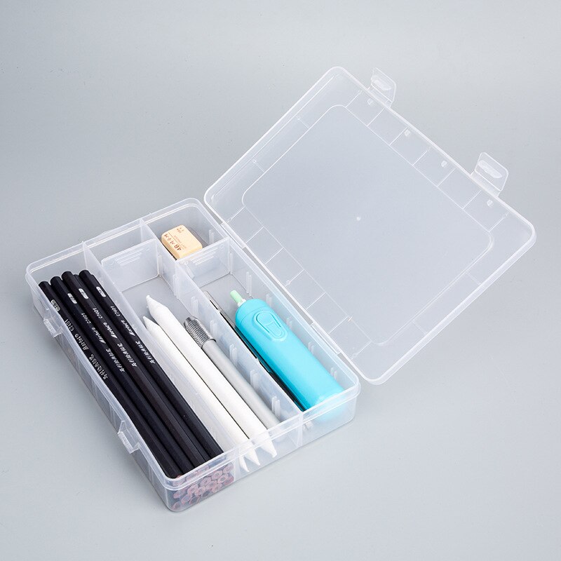 Croquis porte-crayon Simple boîte à outils en plastique fournitures artistiques boîte de rangement trousse de papeterie transparente espace libre commutation