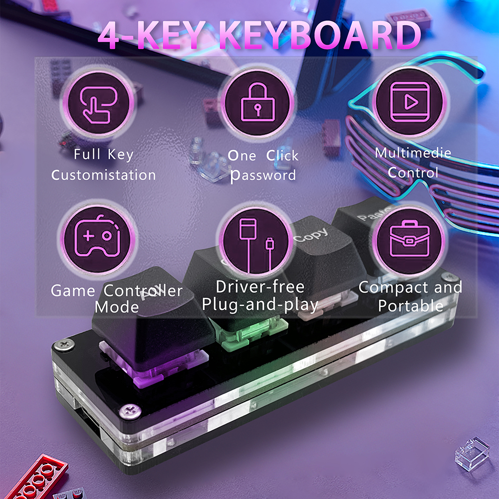Mini 4 touches sélectionner tout coupé copier pâte Macro Pad Ctrl A X C V raccourci une main clavier rvb jeu clavier mécanique clé OSU