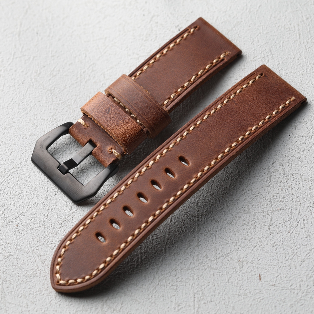 Handgefertigtes Oberschicht-Rindslederarmband 20 mm, 22 mm, 24 mm, 26 mm, grobe Herrenuhrenkette aus italienischem Leder, kompatibel mit mechanischem M: Beige / 22mm