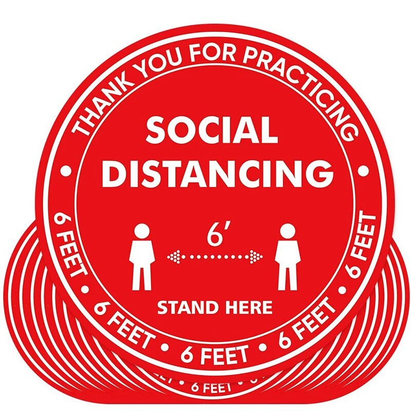 20 Social Distance Floor Stickers Sticker 6 FFET Distance Safety Floor Signs for Crowd Control 12 Inches Red