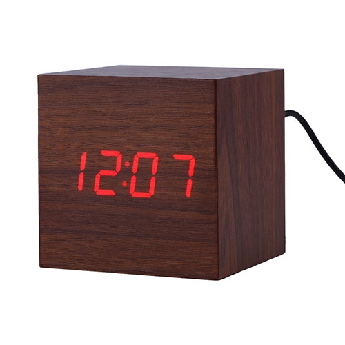 Klok Digitale Houten Led Alarm Hout Retro Glow Klok Desktop Tafel Decor Voice Control Snooze Functie Desk Gereedschap: Bruin