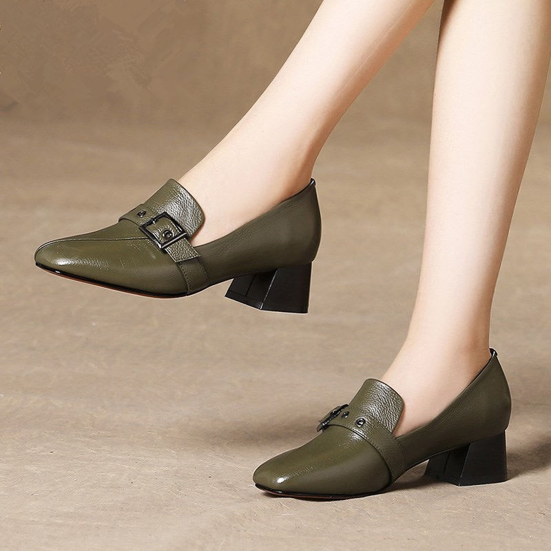 Zapatos de tacón cuadrado cresfimix de piel sintética verde militar para mujer, para oficina, clásicos, cómodos, negros ,  a6033